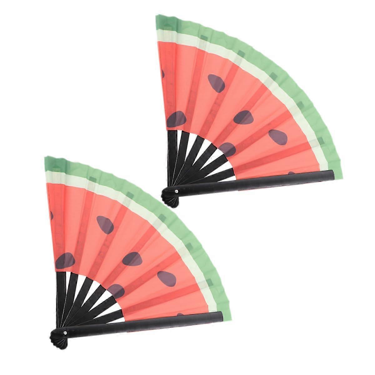 2Pcs Japanese Watermelon Folding Hand Fans Elegant Lightweight Design for Dance Festivals and Parties