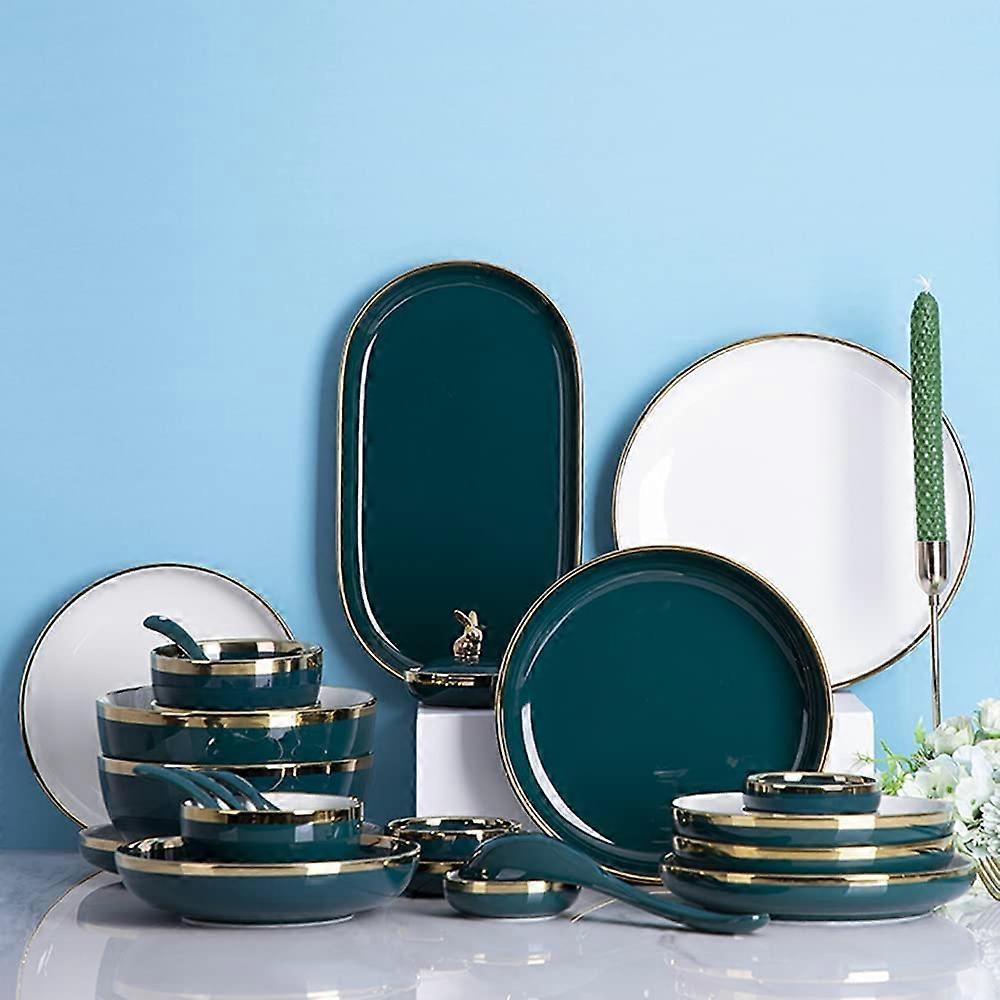 45 Piece Porcelain Dinnerware Set for 8, European Style Plates and Bowls, ScratchResistant Finish