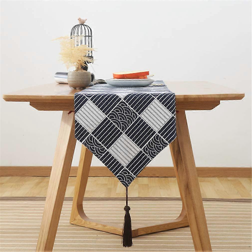 Black and White Tassel Table Runner Cotton Dining Table Decor Multiple Sizes Wedding Party