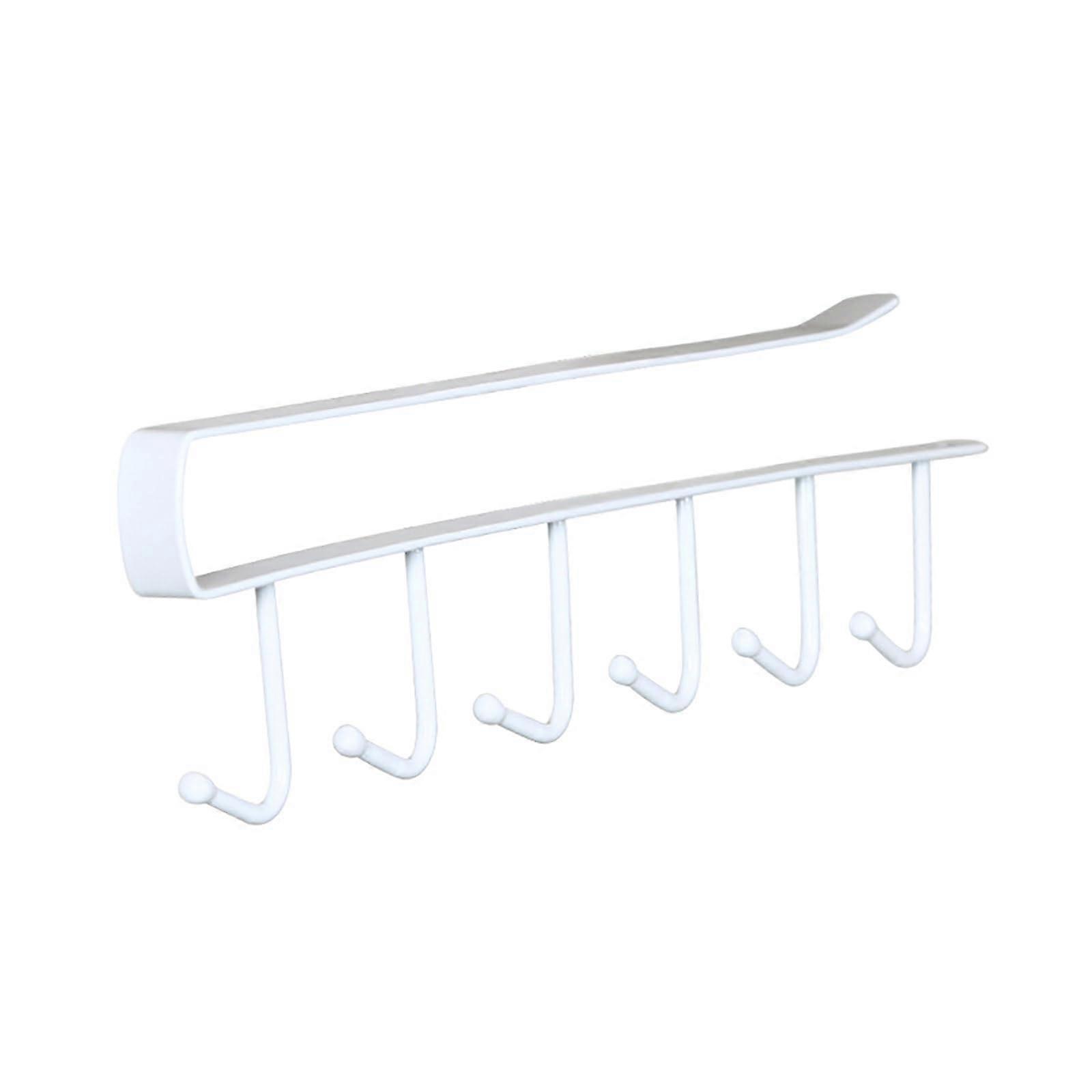 Wall Mounted Hook Rack with 6 Hooks for Kitchen Mug Holder and MultiRoom Organization White