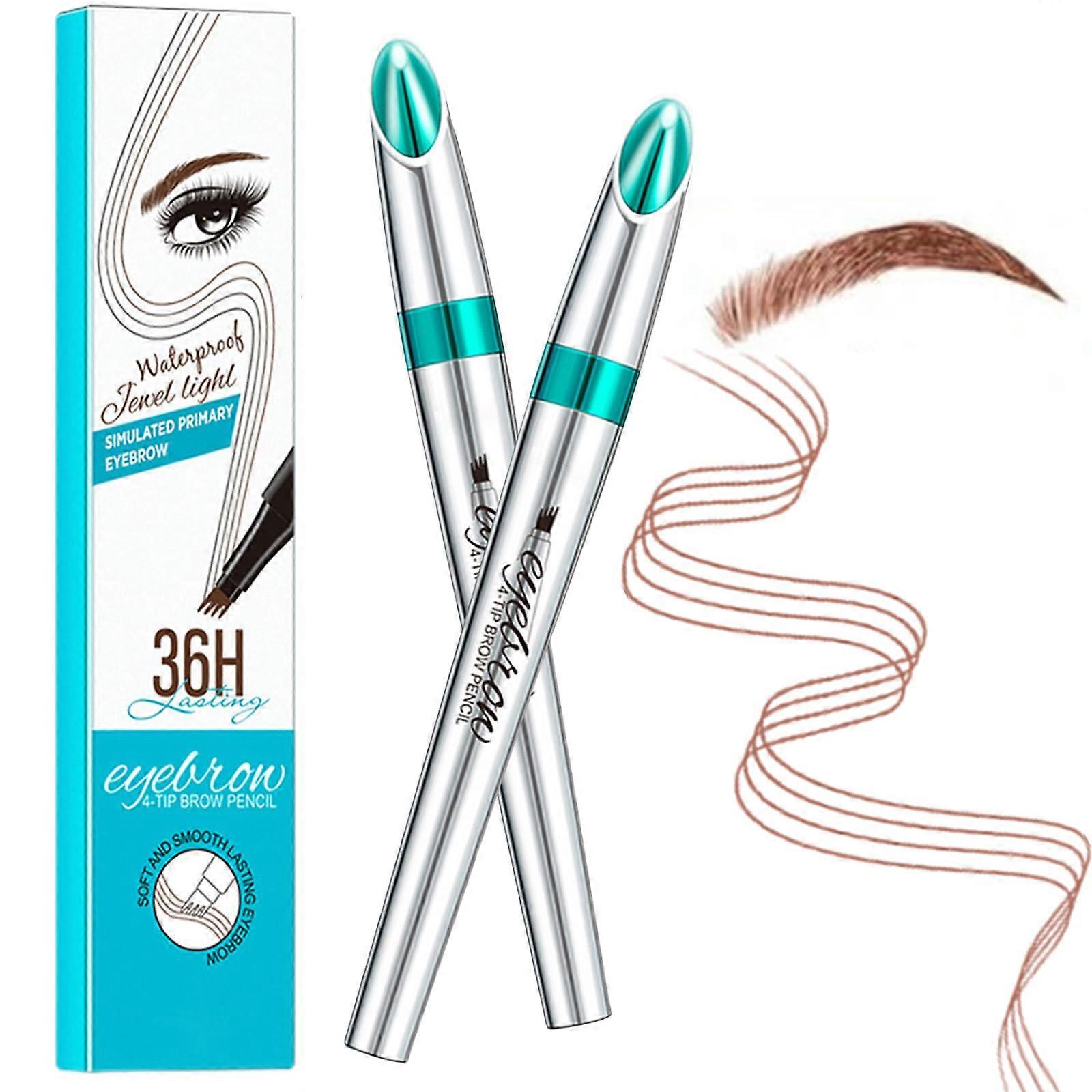 Microblading Eyebrow Pencil Waterproof 24H Wear Red Brown with Upgraded MicroFork Tip 2PC