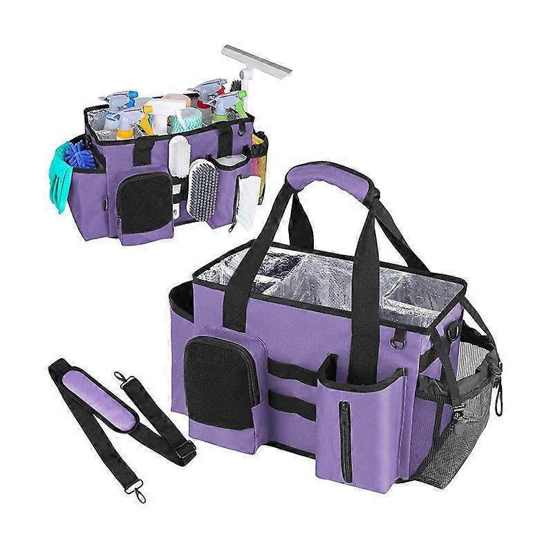 Wearable cleaning storage bag with adjustable shoulder strap, suitable for cleaning workers.