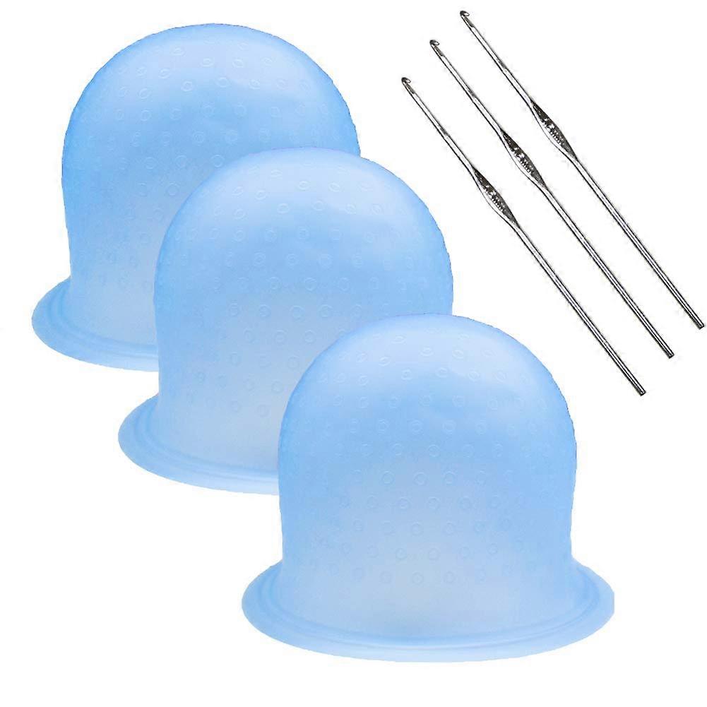 Blue Silicone Highlighting Cap Kit with Metal Hooks for Precise Strand Isolation, Reusable Set