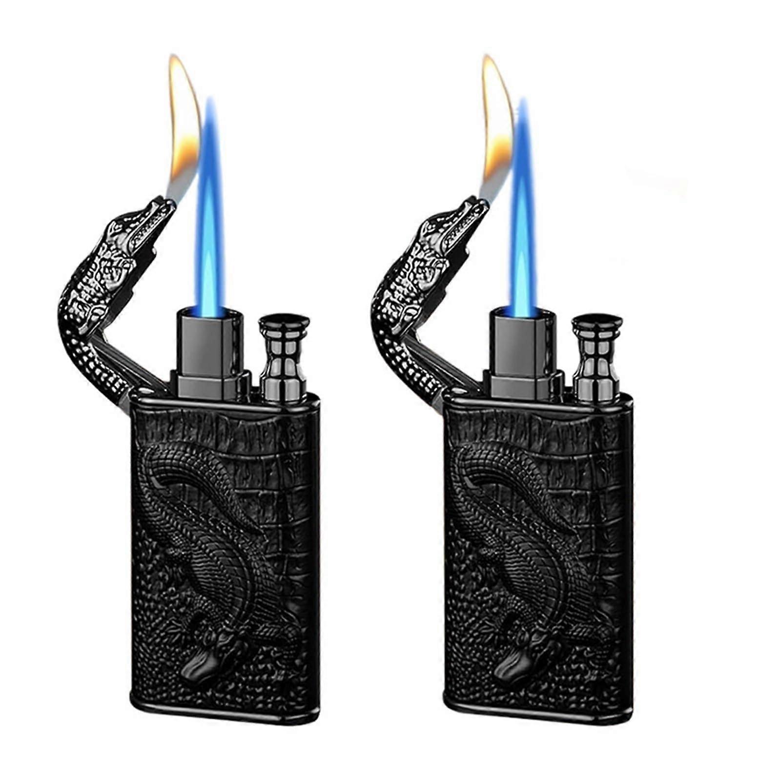 2Pack Windproof Lighter with Adjustable Dual Jet Flame, Refillable Butane Torch for Outdoor BBQ