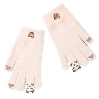 Winter Gloves Thicken Gloves for Touch Screen 1Pair Cotton Beige Color