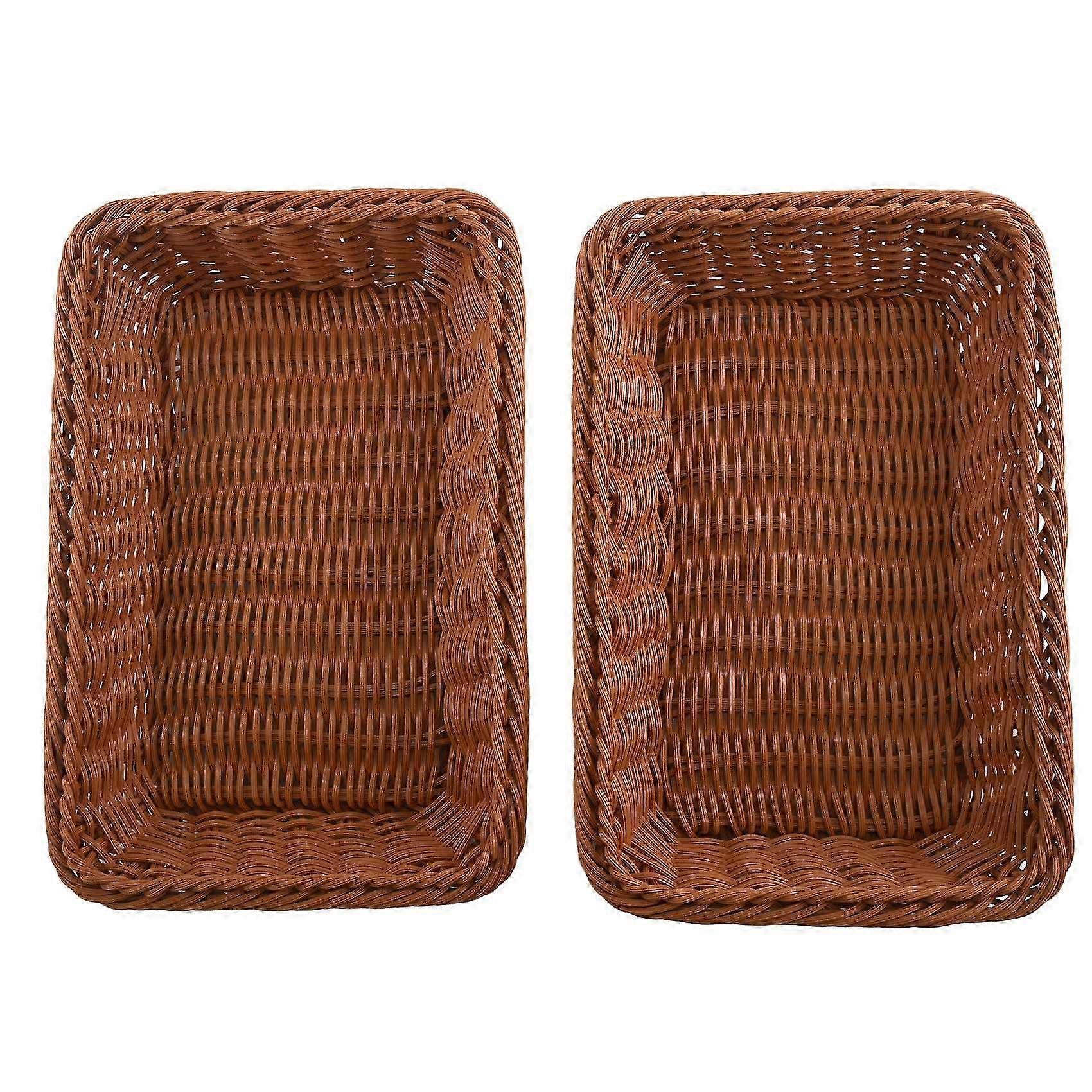 2 Pcs Rectangular Basket compatible Table or Counter Display compatible Bread,Fruits and Vegetables Wicker Baskets compatible Markets,Bakery
