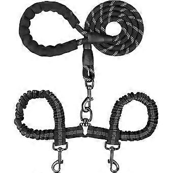 Laisse double pour chien, laisse pivotante à 360° anti-nœuds avec élastique pour la promenade et l'entraînement des chiens de grande et moyenne taille, élastique réfléchissant et absorbant les chocs pour deux chiens.