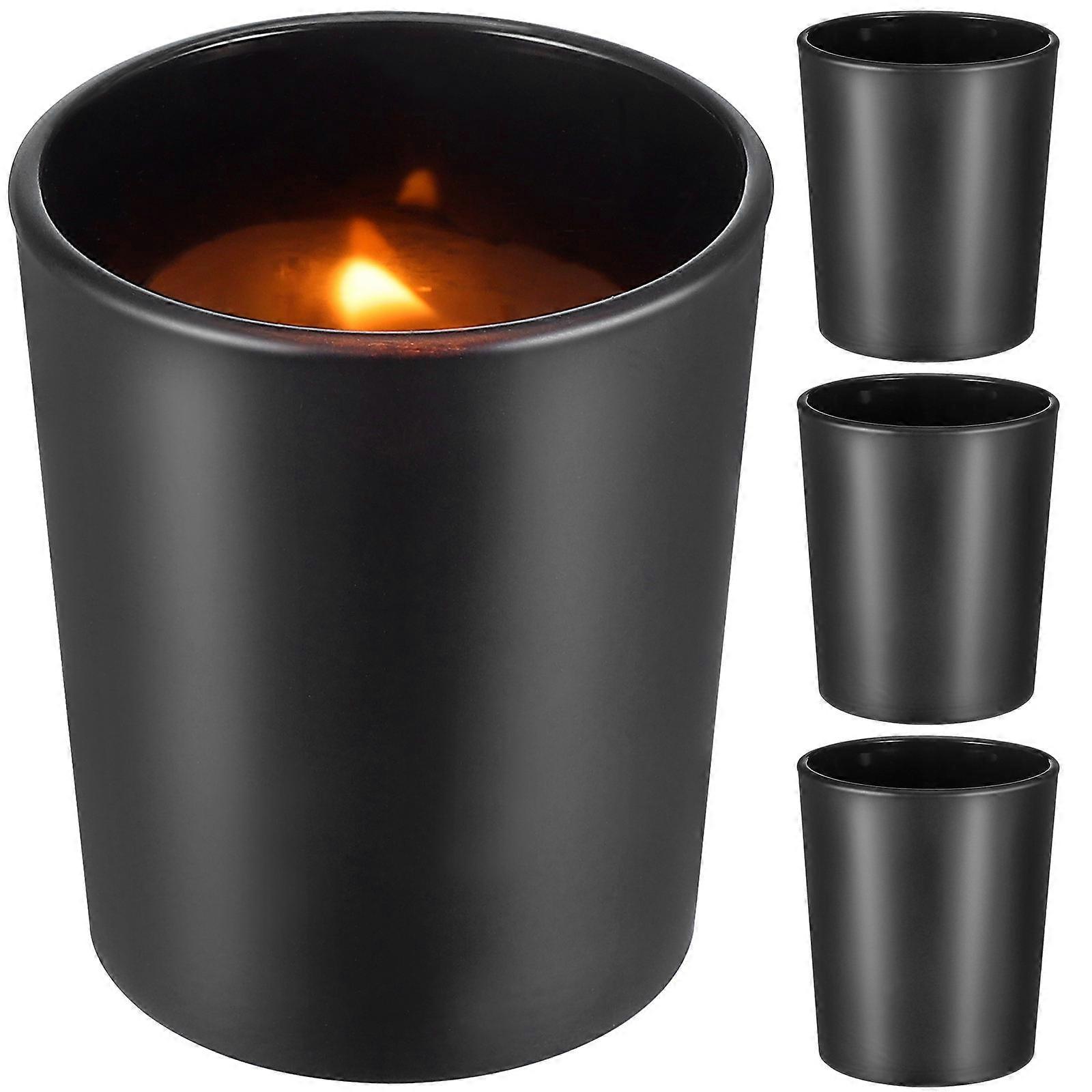 Black Glass Candle Cup Table Decor for Dining Candlestick Set 4Pcs
