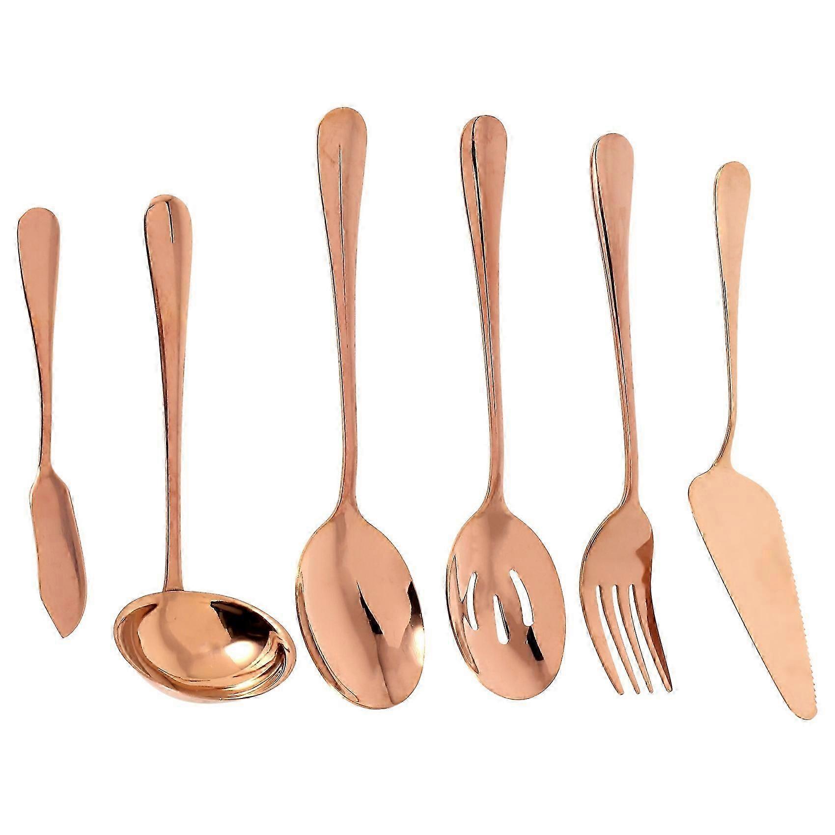 6-Piece Serving Flatware Silverware Set, Serving Utensil Set,Include Cake Server, Slotted Serving Sp