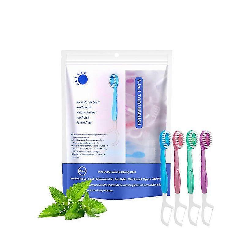 5 in 1 Mini Brushes-Disposable Toothbrushes with Toothpaste + Floss + Pick +