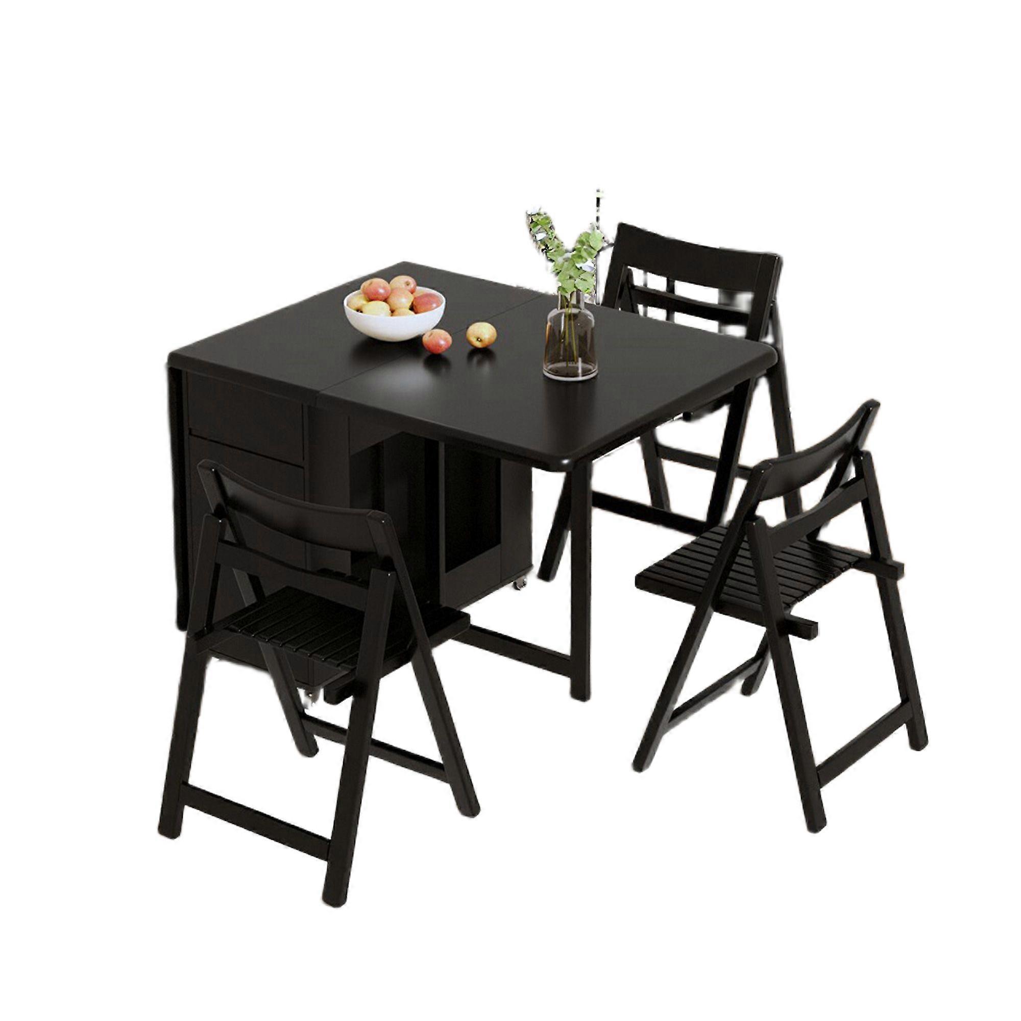 Black Solid Wood Folding Chair Set