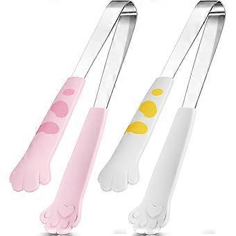Cat forceps 7 inch food clip kitchen forceps cat claw pliers stainless steel cooking Sugar (2, White, Pink)