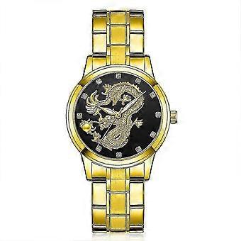 Orologio da uomo classico con drago dorato, cinturino in lega di acciaio al quarzo