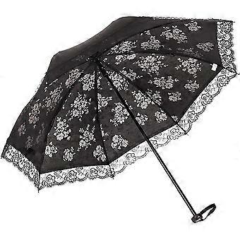 (2806262)Vintage Lace Parasol, Women's Outdoor UV Sun Parasol Flower Embroidery Folding Umbrella, Lace Pattern for Small Umbrella Series Full of Femin