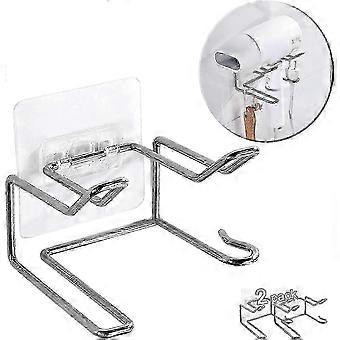 ZWS-2 Pack Wall Mount Hair Dryer Holder, Self Adhesive Waterproof Blow Dryer Rack - Silver