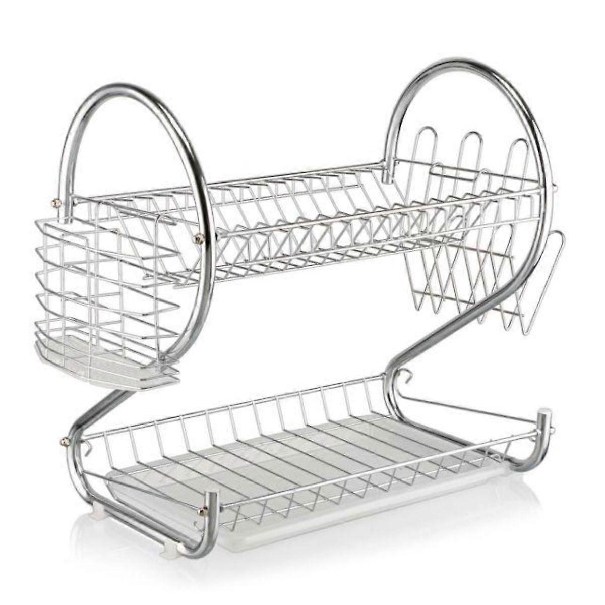 2 Layer Dish Drainer Drying Rack For Kitchen Storage