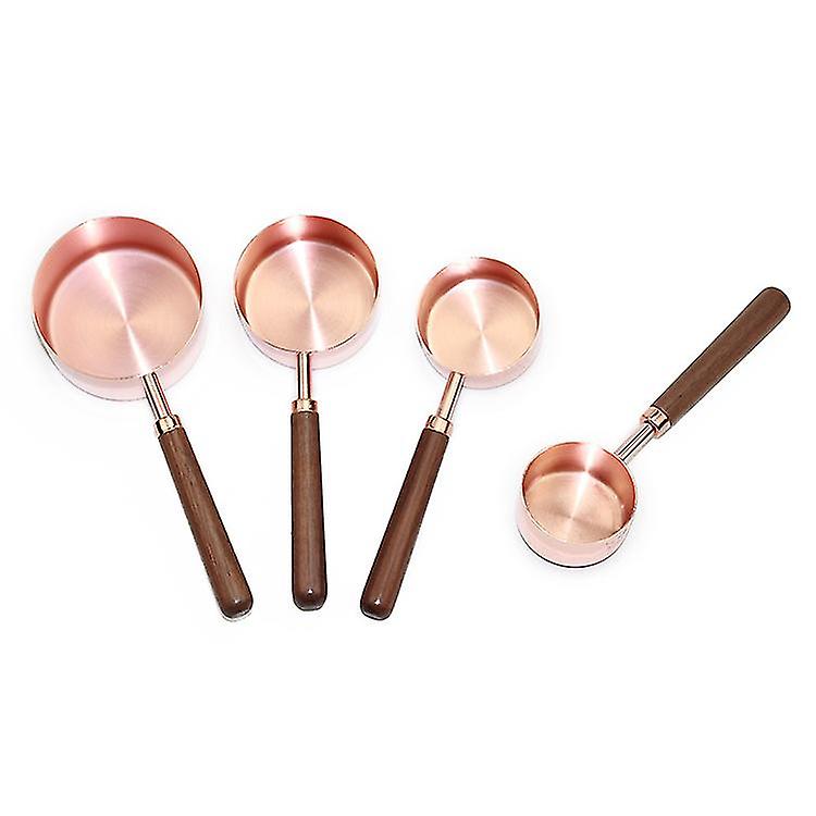 Pxcl Kitchenware 4pcs Walnut Handle Copper Plated Measuring Cup Set