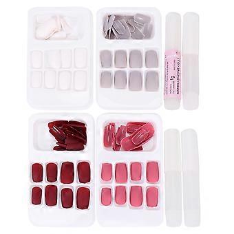 96pcs Morceaux d’ongles Têtes plates Faux ongles Morceaux Pièces d’extension de manucure de polissage terne (gris, blanc, rose, vin rouge, style de colle)