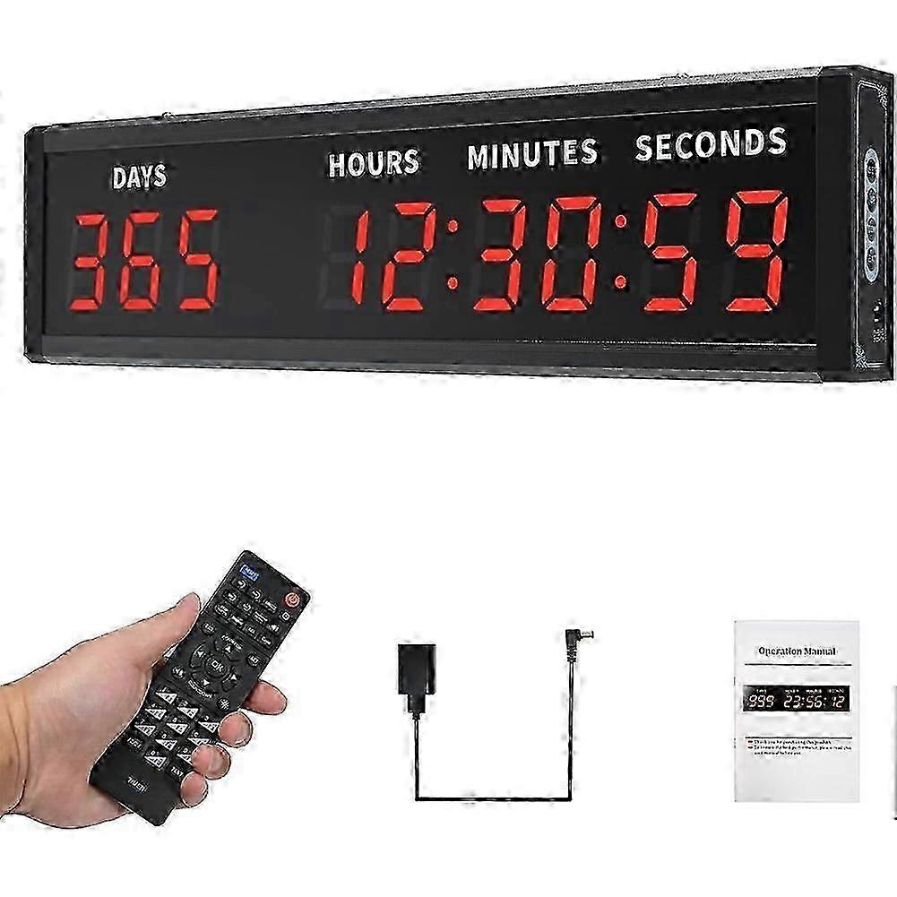 Large LED Digital Countdown Clock with Remote Control, 999 Days Timer, Up/Down Stopwatch, Wall/Table/Tripod Mount, 33ft Visibility