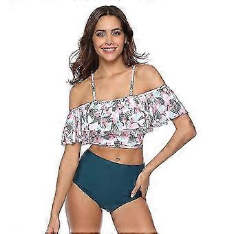 Women Two Piece Swimsuits High Waisted Bikini Teen Ruffle Tummy Control Bottoms Halter Bathing Floral Suits
