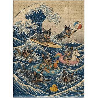 Australian Cattle Dogs Off Kanagawa Jigsaw Puzzle - Adorable Edition of the Classic Art SQZ070