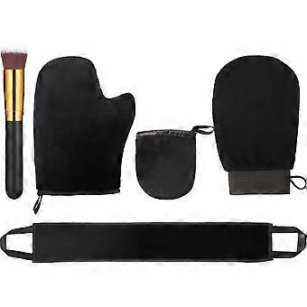 Kit de autobronzeamento Boao com 5 peças, incluindo luva aplicadora, luva esfoliante, mini luva facial, aplicador de loção para as costas e pincel grande.