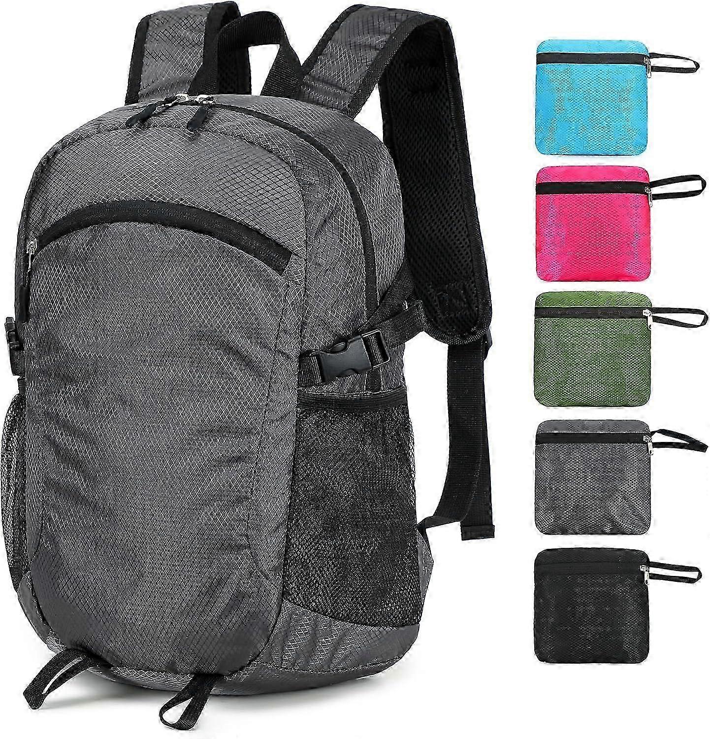 Grey 15L Lightweight Packable Daypack, Water-Resistant Foldable Hiking Backpack