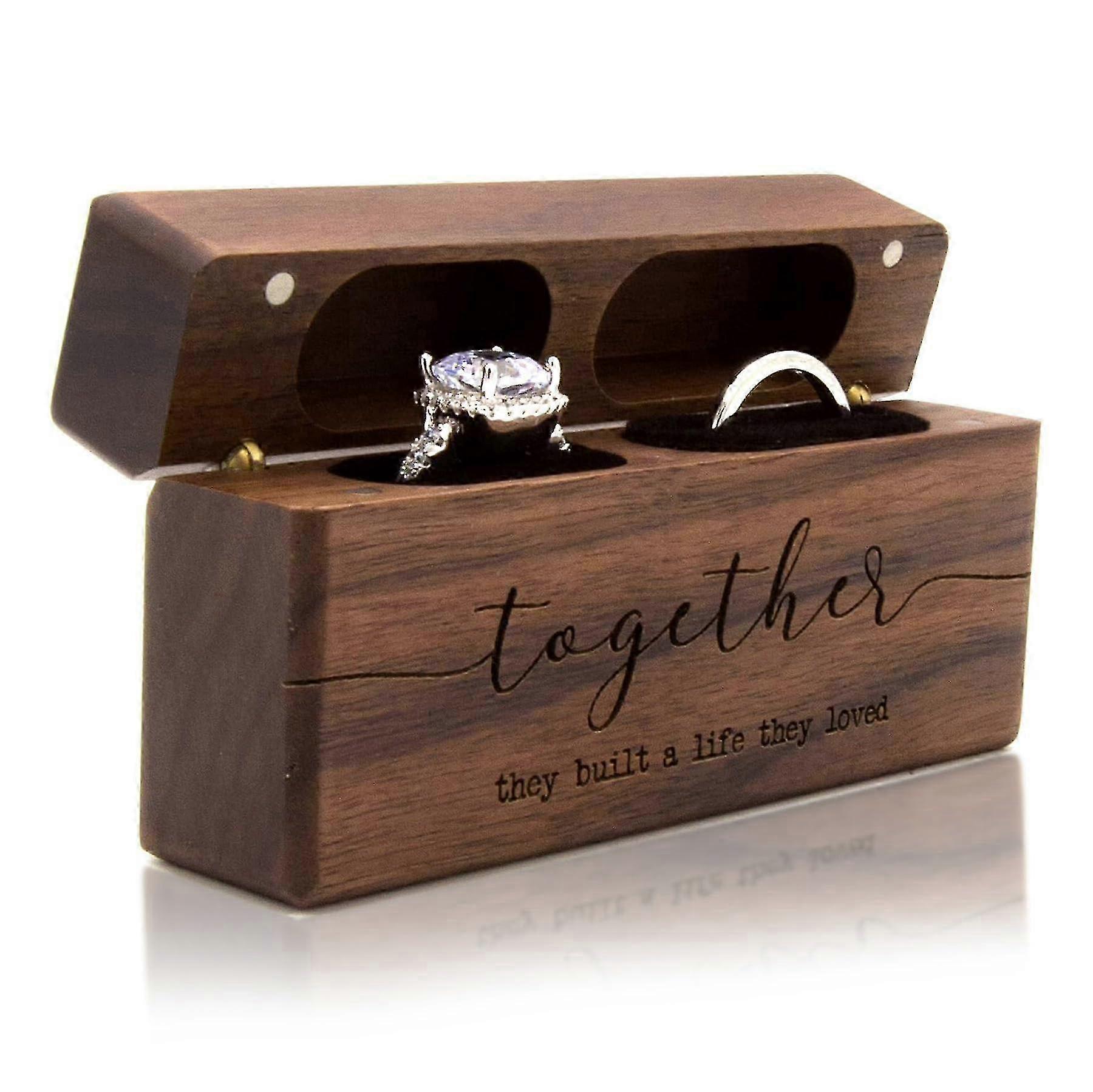 Magnetic Walnut Ring Box Double Holder