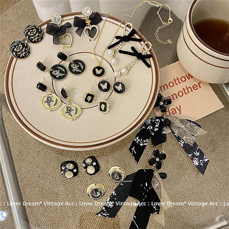 New Mesh Fabric Bow Earrings Sweet Cool Girl Wind Drop Oil Flower Earrings Water Drop Earrings