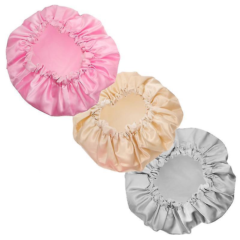 32X32cm Assorted Color Shower Caps 3pcs Double Layer Bathing Caps Solid Color Caps Reusable Hair Wra