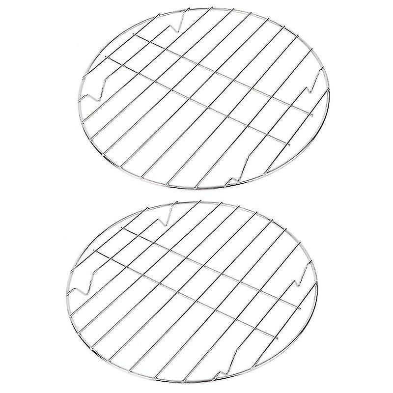 22X22x2cm Silver Roasting Pans 2pcs Stainless Steel Meat Net Grilling Racks Round Portable Fish Vege