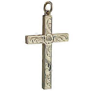 9ct Gold 40x25mm victorian hand engraved solid block Cross