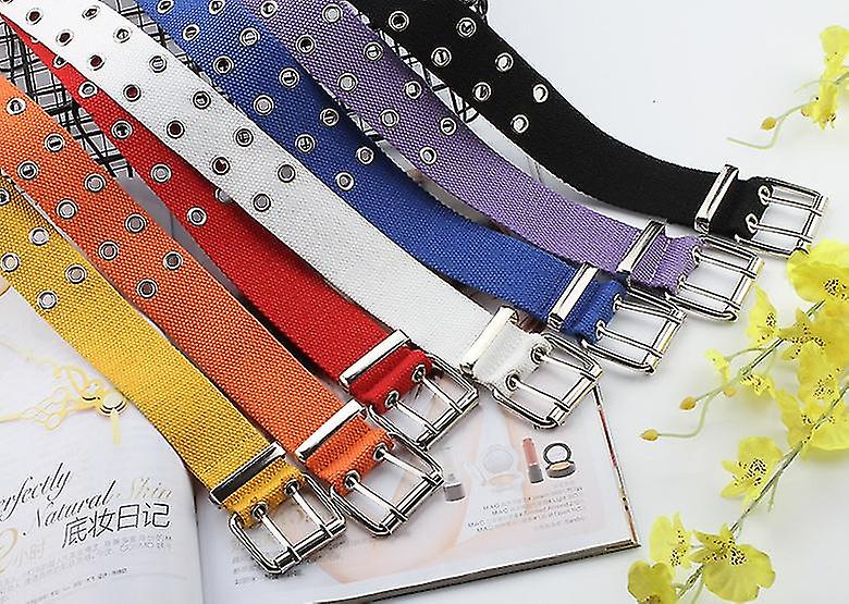 Street Shooting Fashion Double Row Hole Canvas Belt Lengthening Chic Men And Women Universal Hollowed Jeans With Hanging Chain