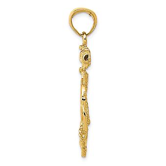 10k Yellow Gold Solid Polished Nautical Anchor Charm Pendant - 20x11mm Ship Mariner Necklace