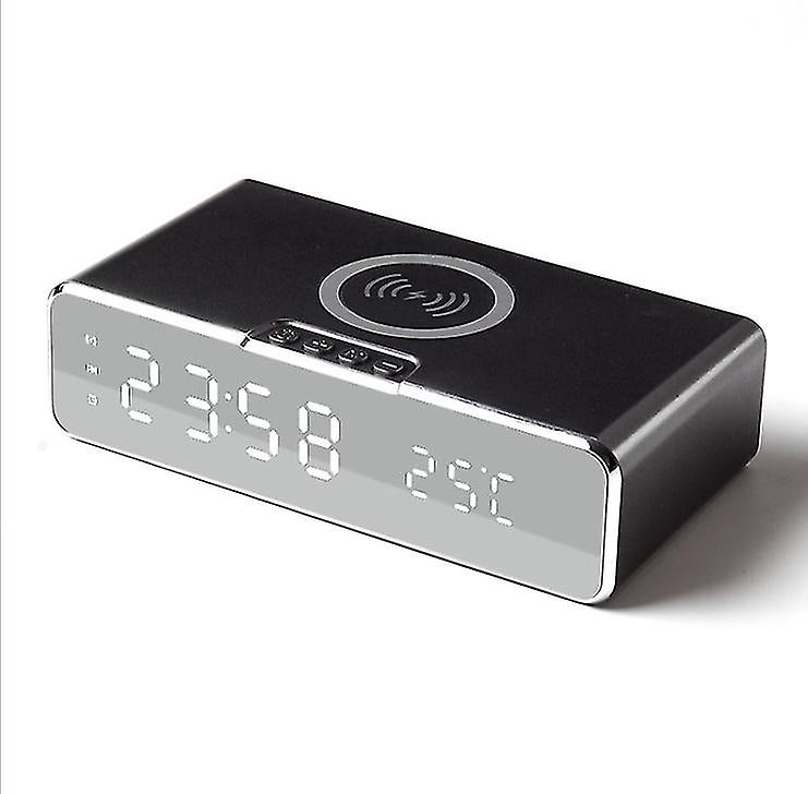 Gray Electric Led Digital Alarm Clock With Wireless Charger For Phone Airpods Az1280