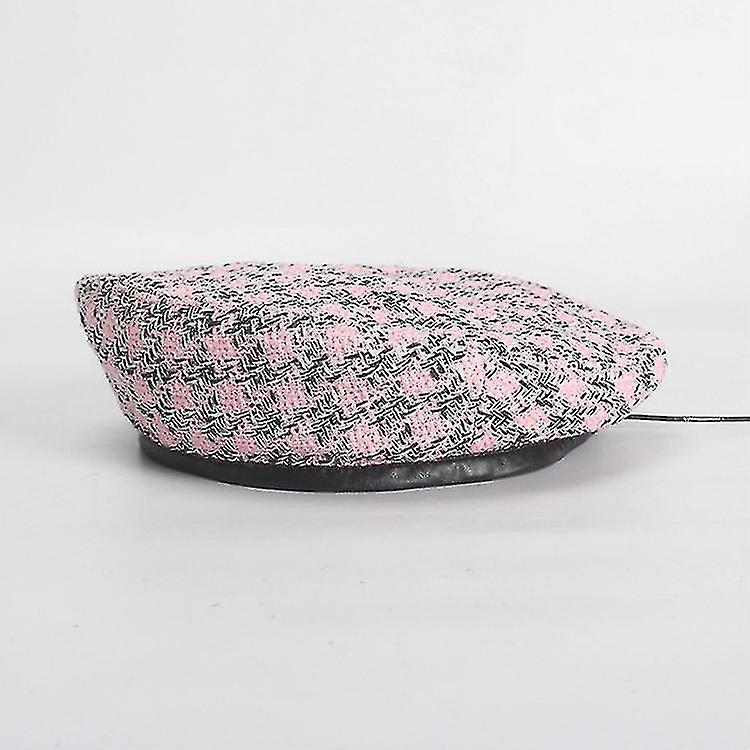 Hats Ladies Retro Style Houndstooth Pattern Cordillas Beret Hat Size:56-58cm Pink