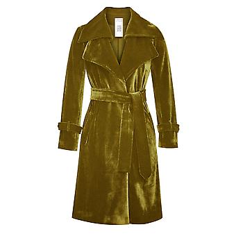 Chic Star Double Collar Velvet Coat In Yellow