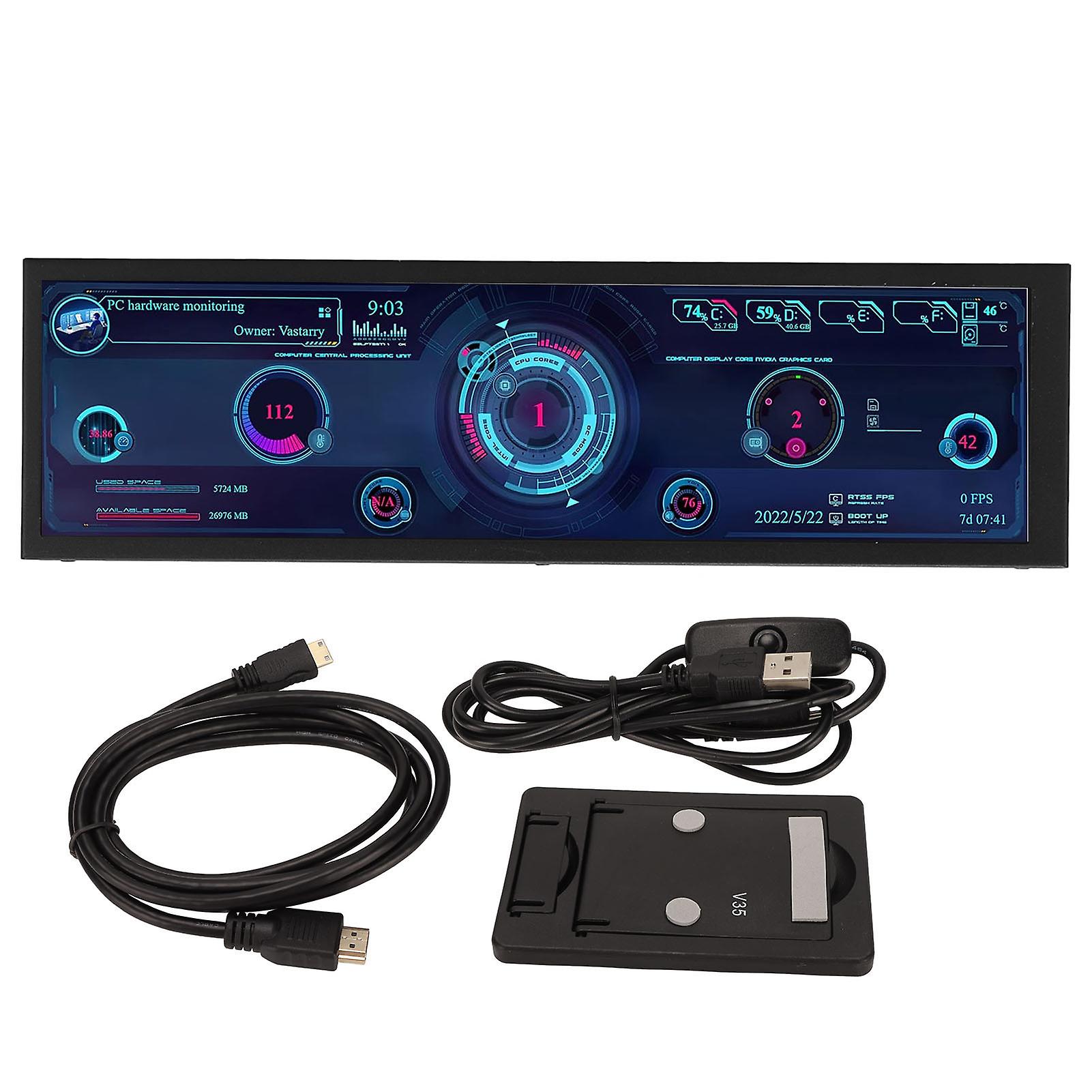 8.8 Inch IPS Display 1920x480 CPU GPU SSD Data Temperature Monitor Chassis Sub Screen for RPi for Linux for Windows