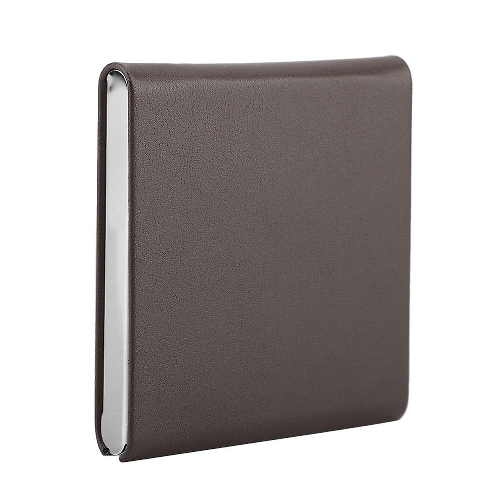 Ultrathin Pocket Carrying Cigarette Box PU Leather Metal Frame 10 Regular Size Coffee