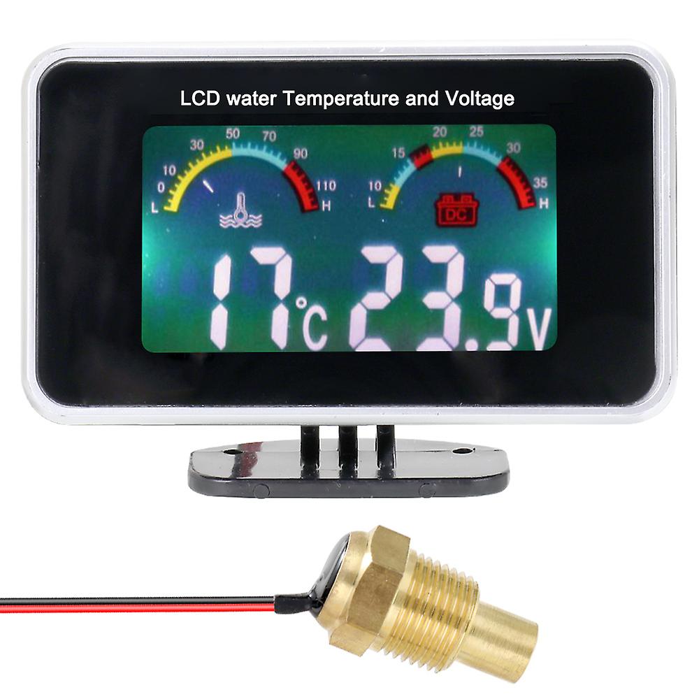 Car Lcd Digital Display Water Temperature Meter Thermometer Voltmeter