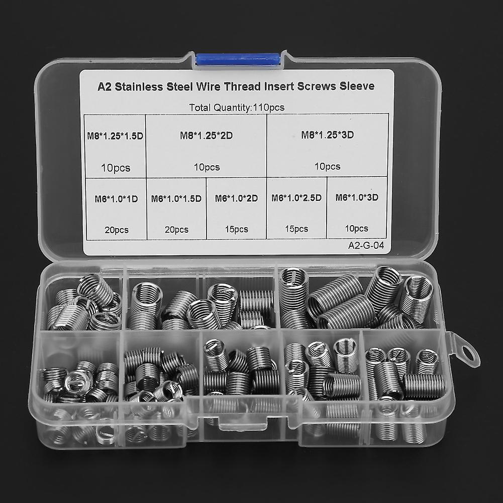 Set of 110 stainless steel spiral threaded inserts M6-M8/1D-3D