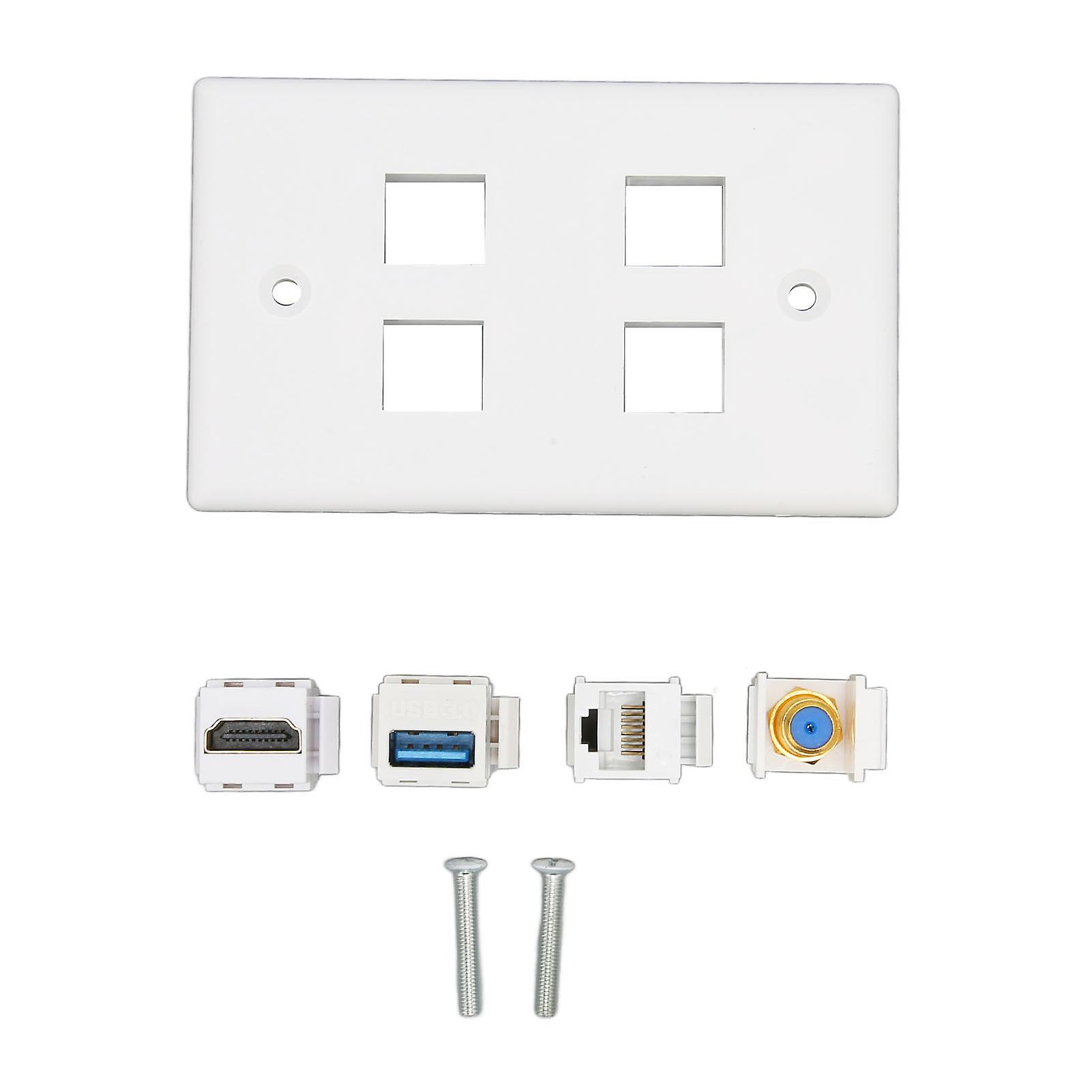 Plaque murale assemblée avec port Keystone encliquetable, kit de câblage mural multi-applications comprenant 3 ports Ethernet et 1 port coaxial de type F pour