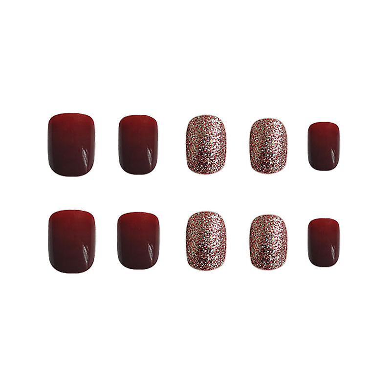 偽のネイルのヒント偽の人工芸術DIYフィンガーカバーショートスクエアラウンドワインレッドゴールドホイルブライトゴールドいいえ