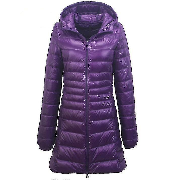 Women"s Lightweight Packable Hooded Puffer Jacket Long Coat,purple