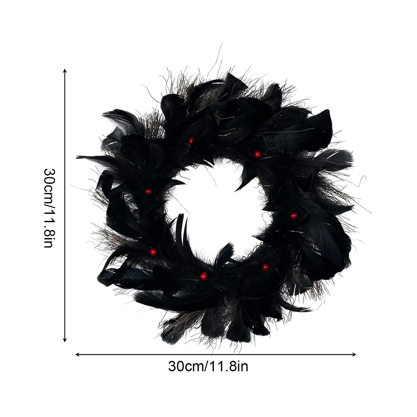 Halloween LED Black Crow Feather Wreath
