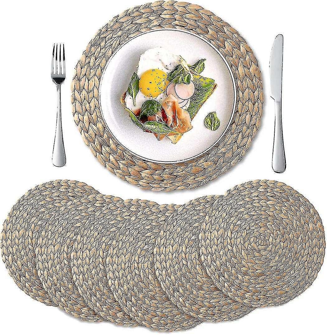 Kryc 6 عبوات ، مفارش منسوجة مستديرة ، مفارش صفير مائية طبيعية ، حصائر طاولة عشب منسوج للدين
