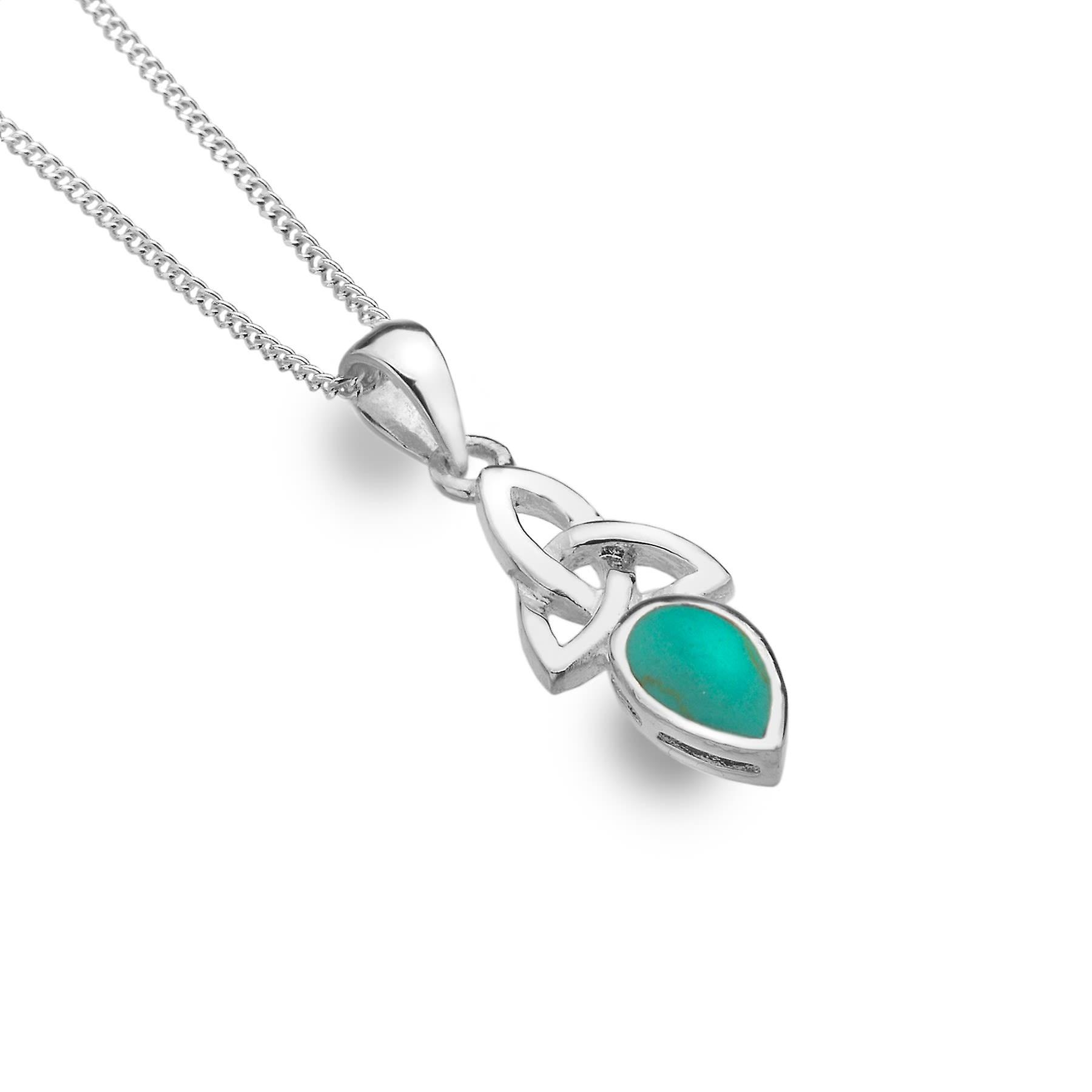 Sterling Silver Pendant Necklace - Celtic Trinity + Turquoise