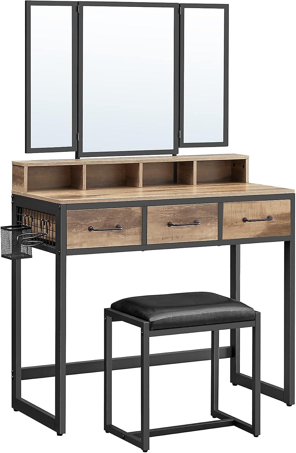 Elegant dressing table with triple mirror and plenty of storage
