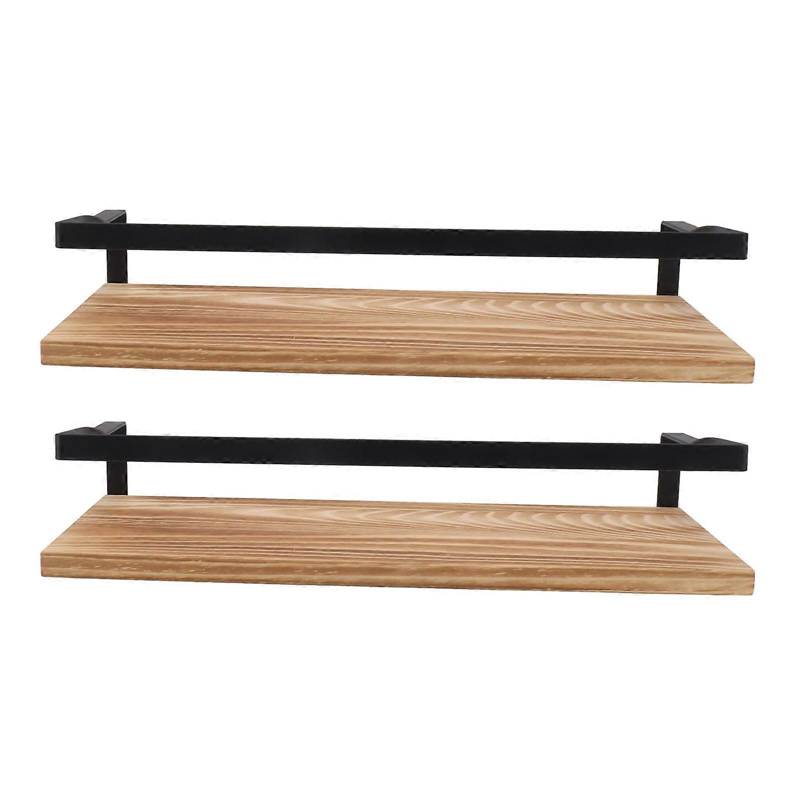 2 Pcs Floating Shelf Wall Mounted Storage Rack Simple Style Floating Storage Shelves Light Brown 