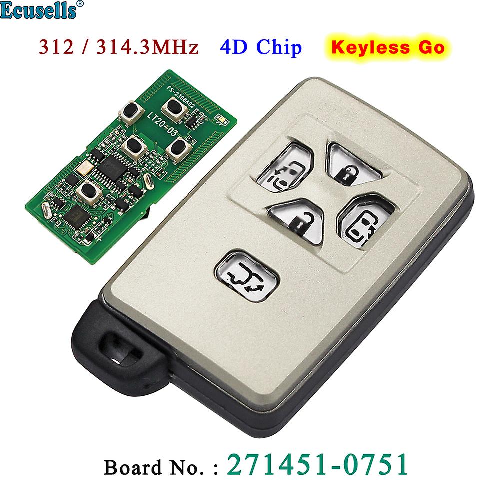 Ecusells 5 Button Keyless Go Smart Remote Key Ask 312/314.3mhz 4d Chip For Toyota Estima 2006+ Board 271451-0751
